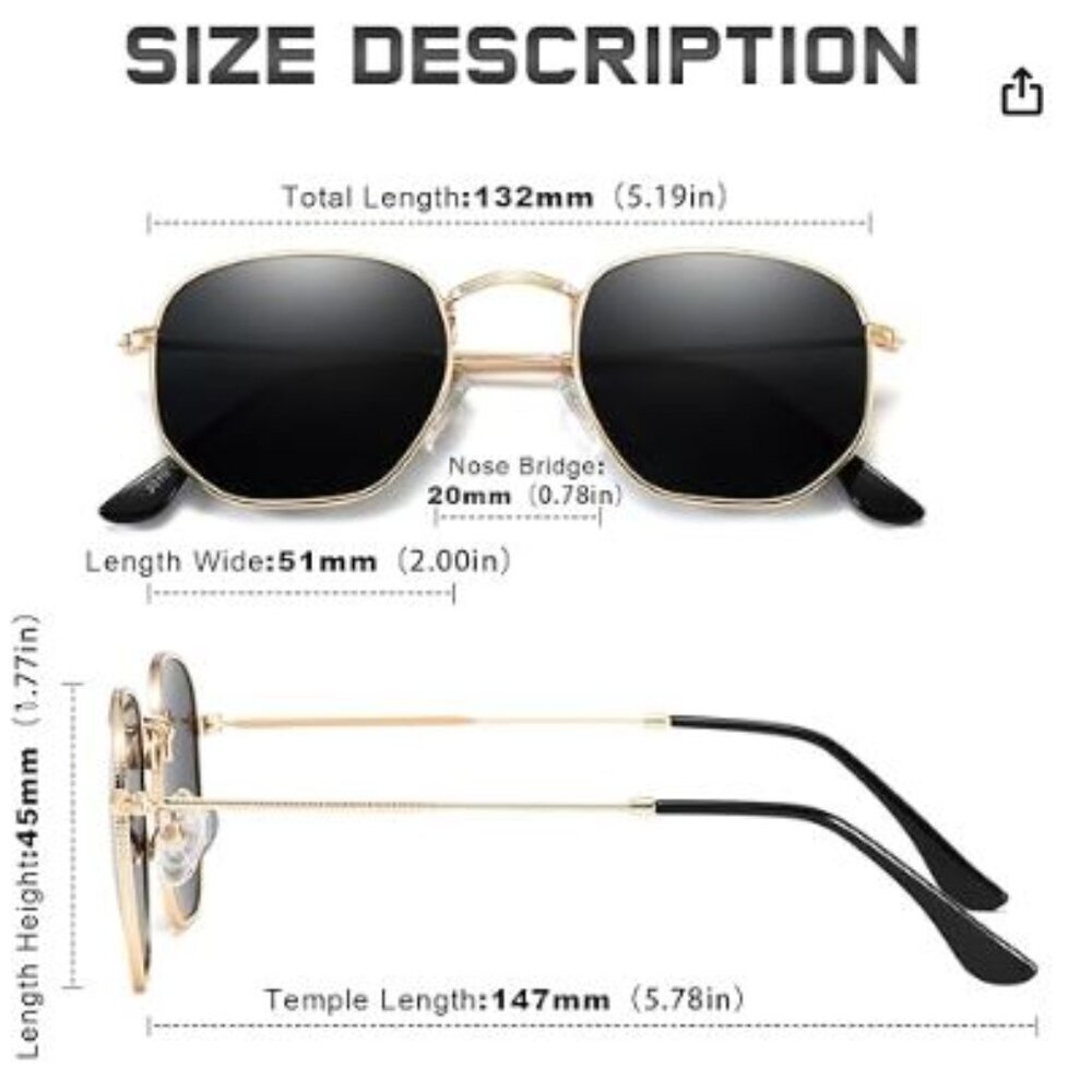 Trendy Square Hexagonal Flat Mirrored Sun Glasses… - image 3